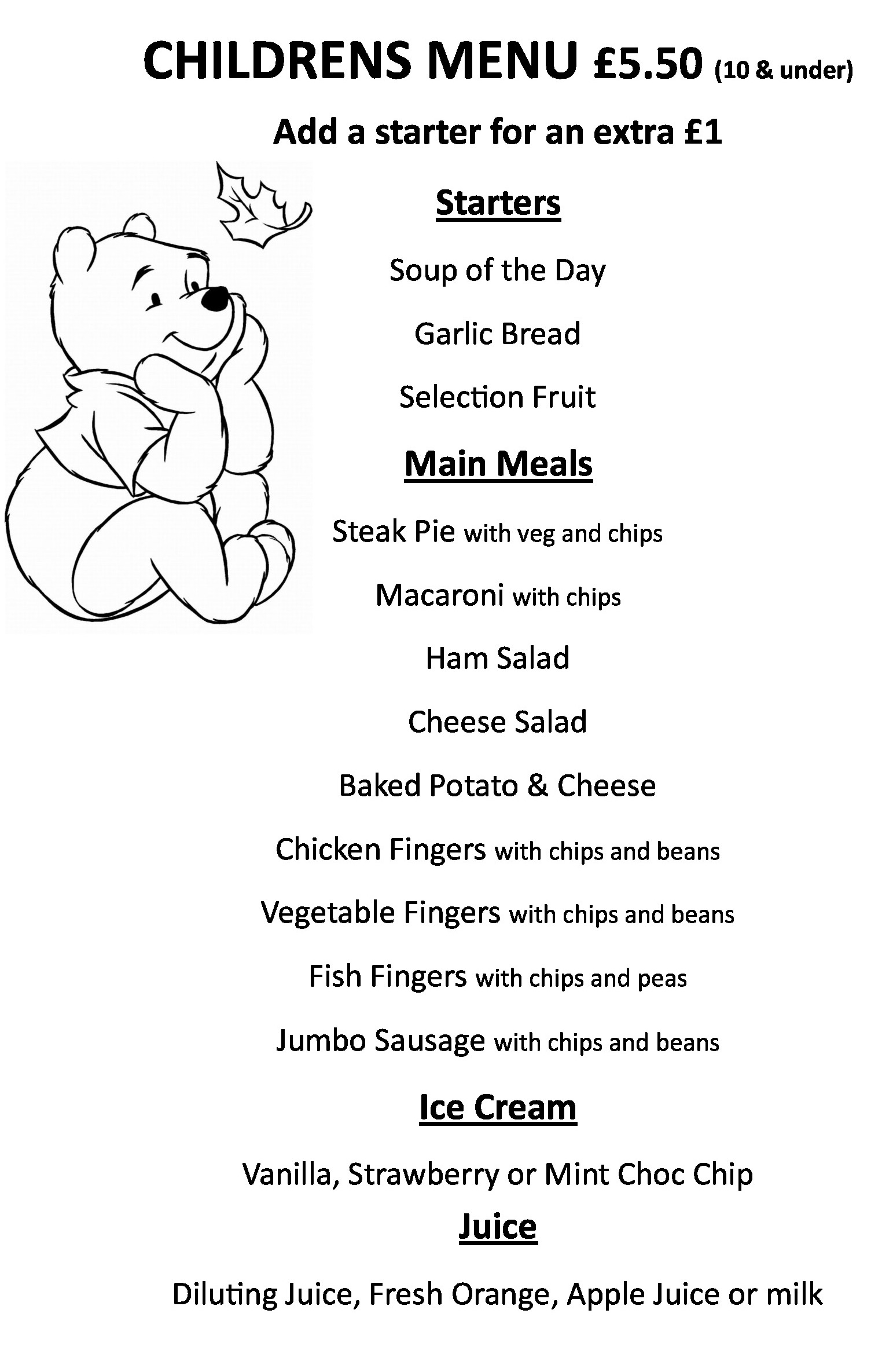 Childrens menu